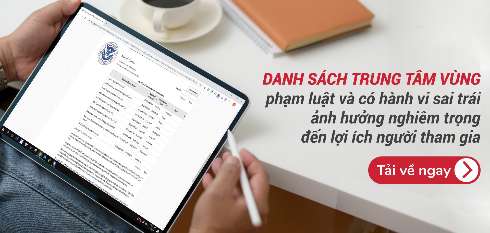 Danh sách trung tâm vùng đầu tư EB-5