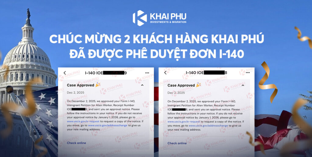 Chức mừng 2 khách hàng Khai Phú đã được phê duyệt đơn I-140